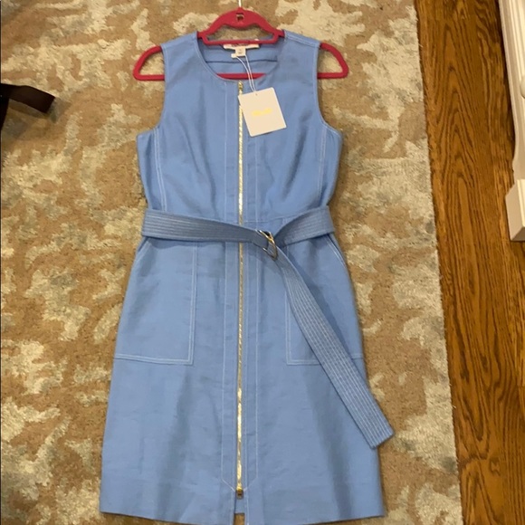 DVF Pale Blue Zip-up Dress w/ Belt - Picture 2 of 5